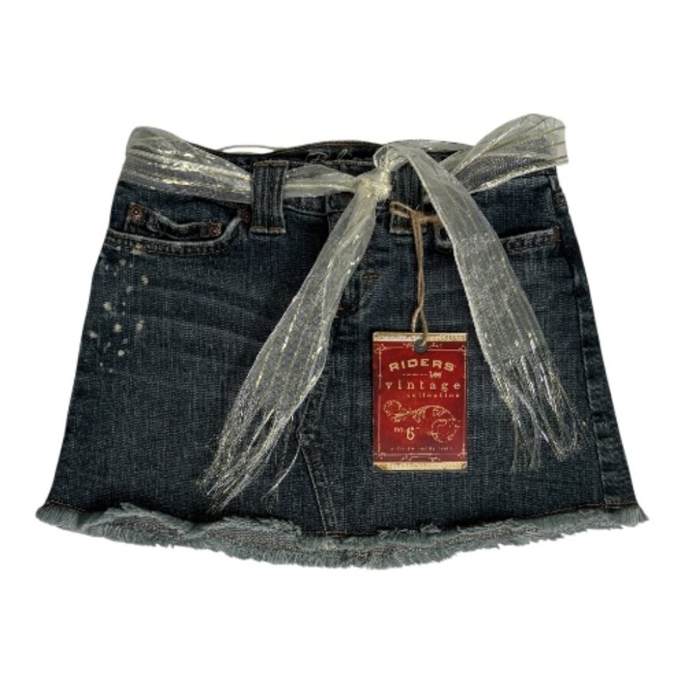 Lee Riders Vintage Denim Skirt Girls 8 Distressed Frayed Hem Removable Sash Belt